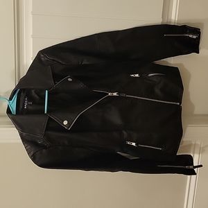 Black Faux Leather Motorcycle Jacket - Medium - Baccini